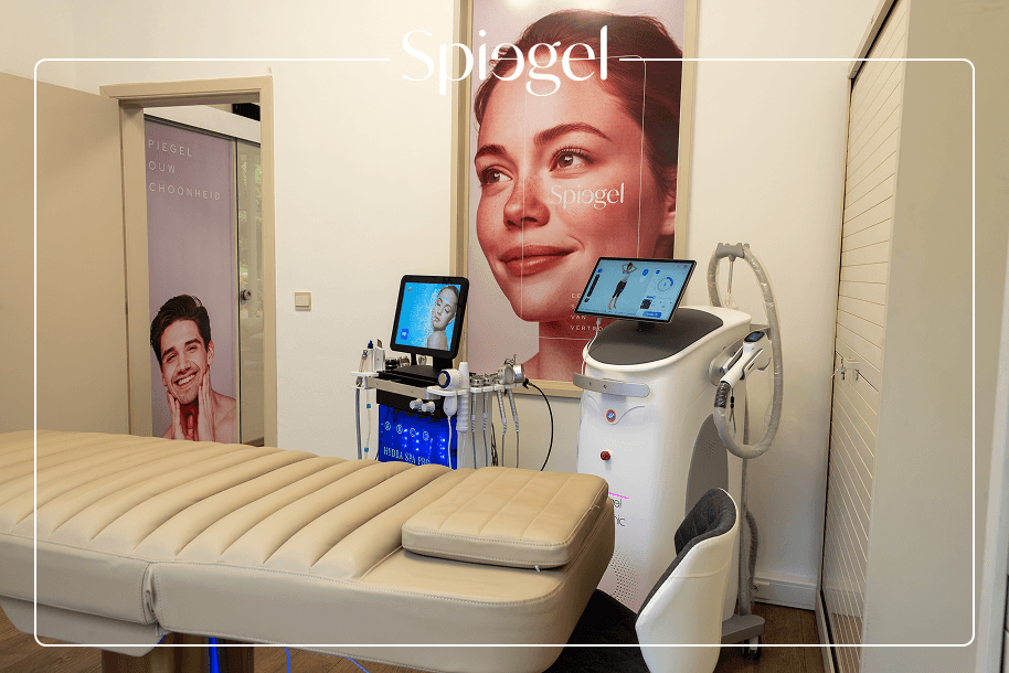 Luxury aesthetic treatment room with advanced multi-step hydradermabrasion facial equipment at Spiegel Skin Clinic